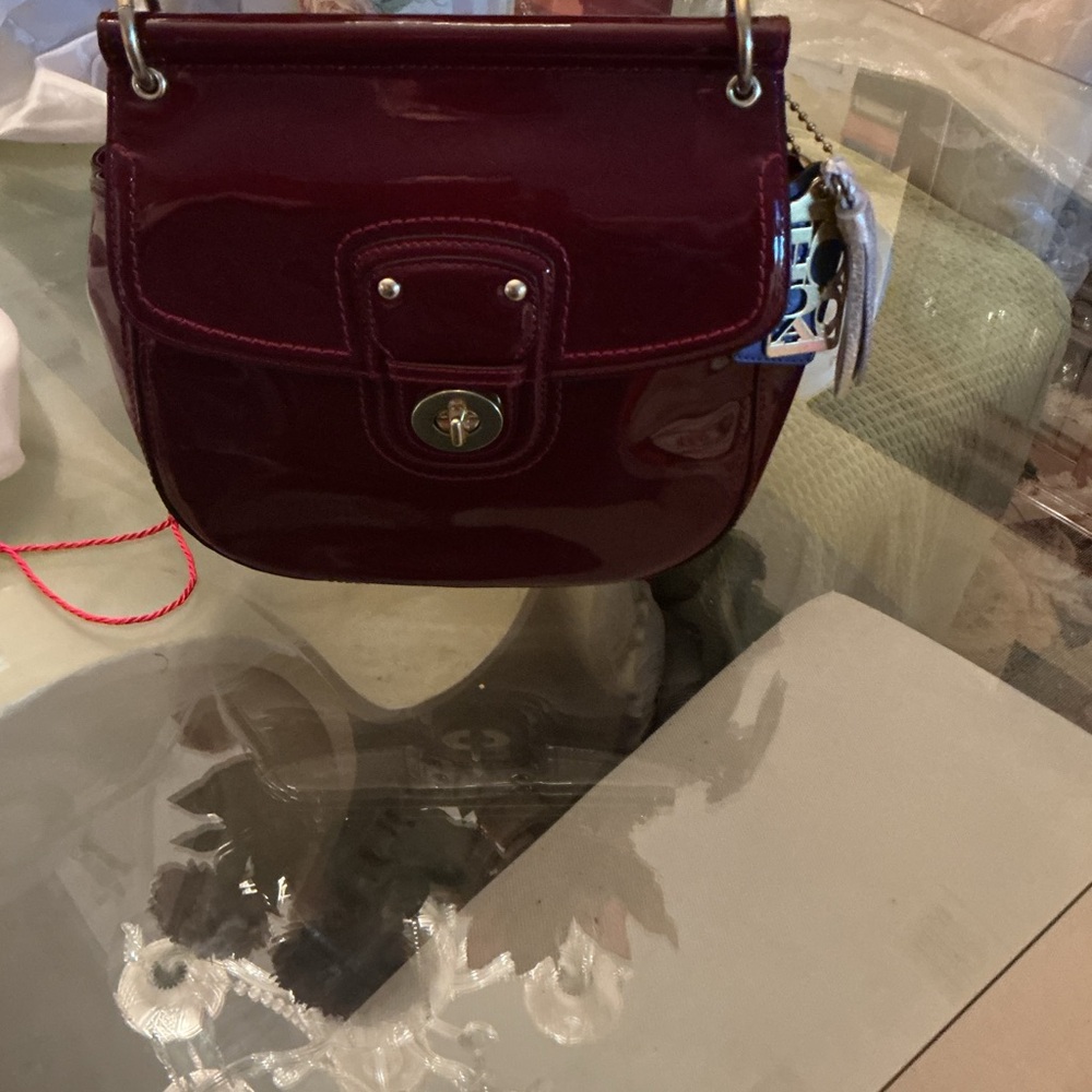 Authentic Coach Patent Leather Crossbody in Deep Wine *New*